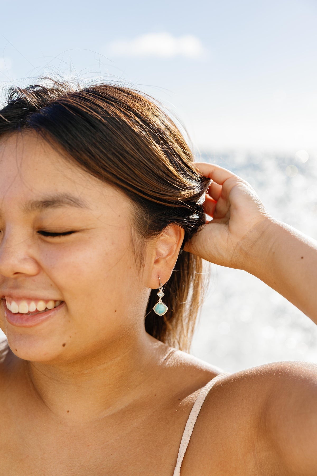Naomi – Larimar & Blue Topaz Drop Earrings in Sterling Silver