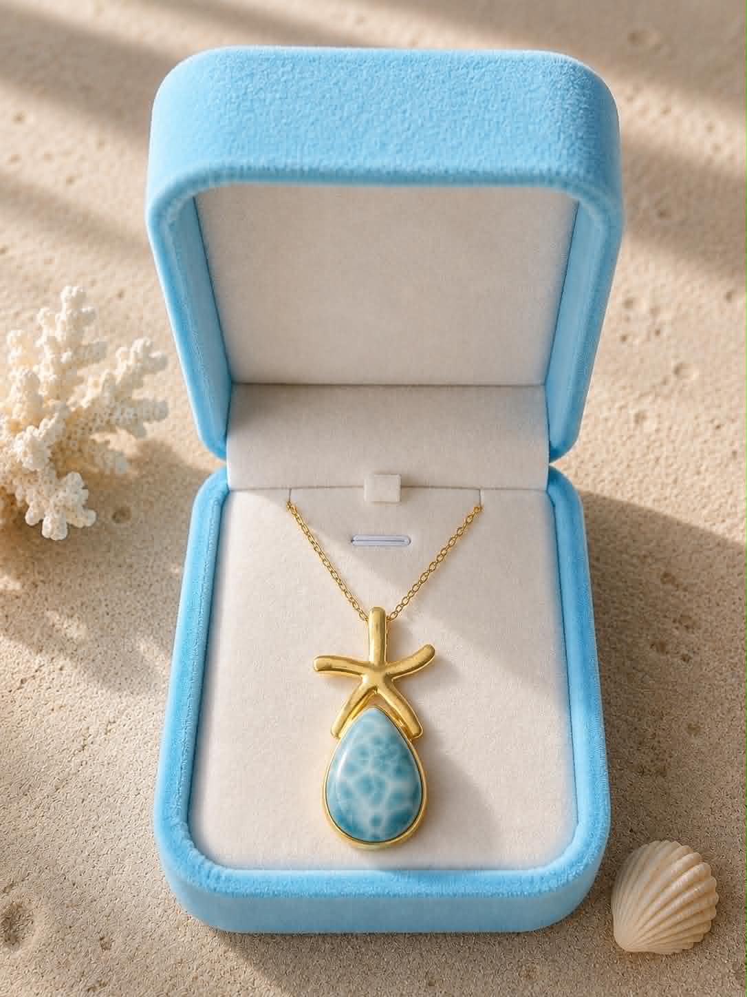 Harper – Starfish Larimar Pendant Necklace in 14K Gold Vermeil