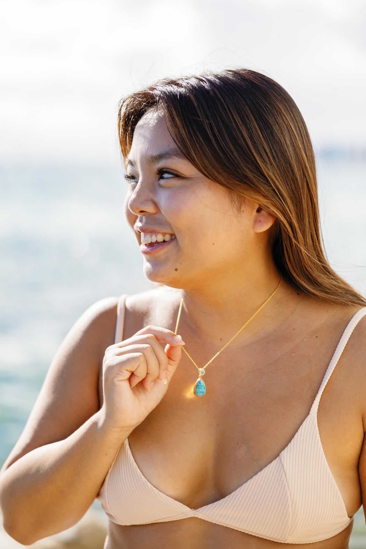 Aranya – Teardrop Larimar Pendant Necklace in Gold Vermeil