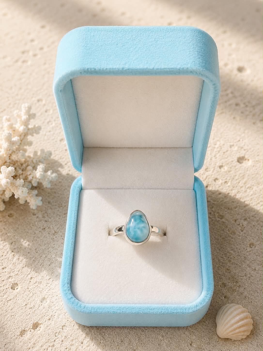 Tears of Joy – Pear-Shaped Larimar Solitaire Ring in Sterling Silver