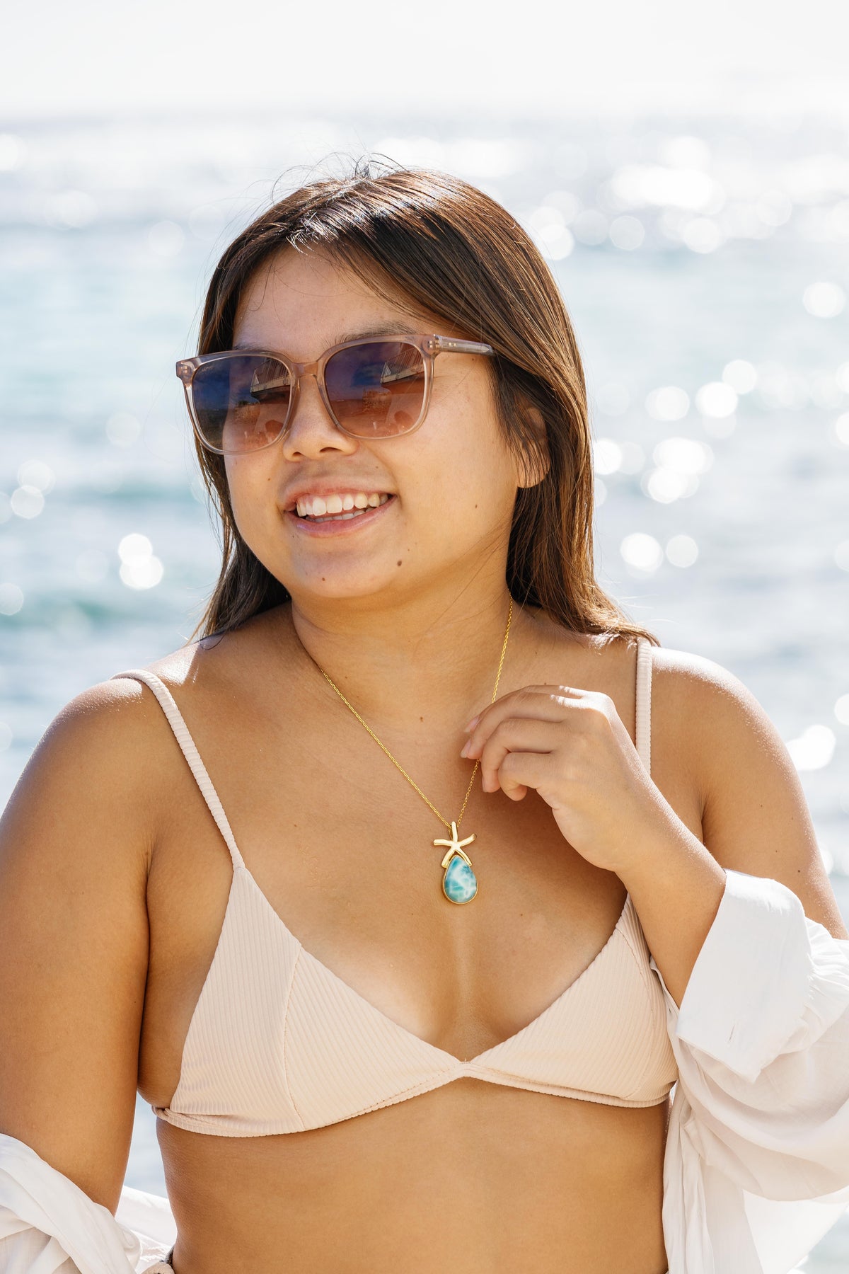 Harper – Starfish Larimar Pendant Necklace in 14K Gold Vermeil