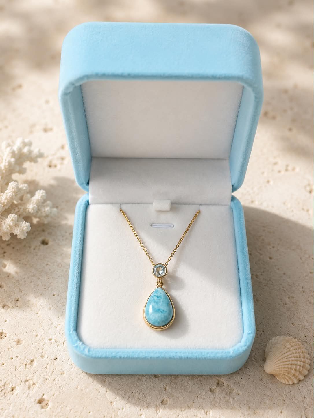 Aranya – Teardrop Larimar Pendant Necklace in Gold Vermeil