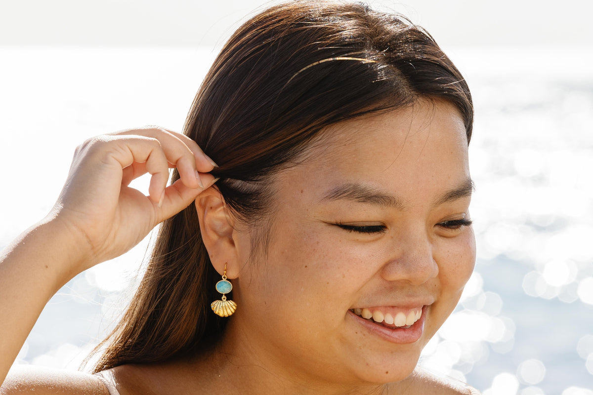 Ocean Shell – Larimar Shell Drop Earrings in Gold Vermeil