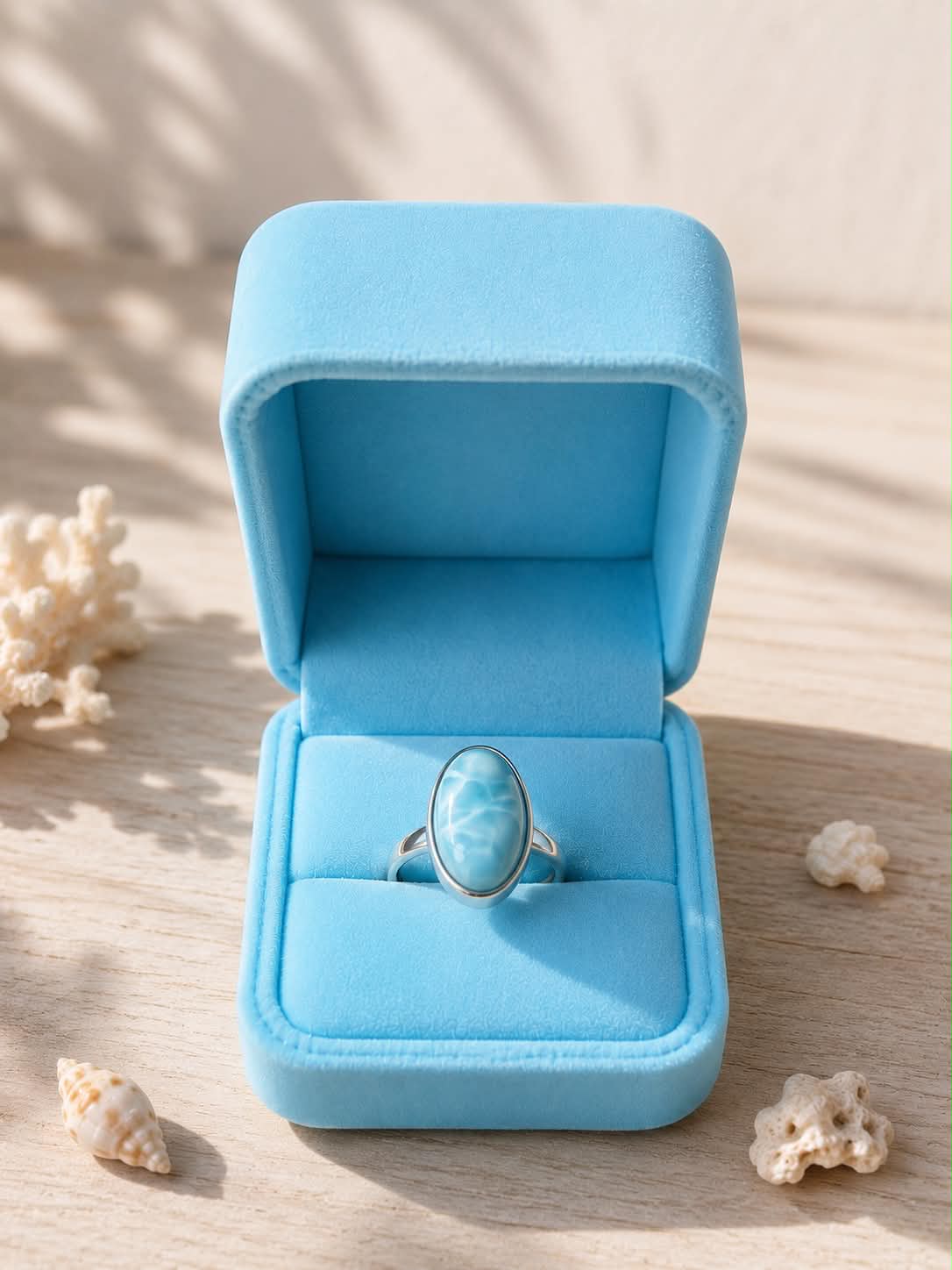 Lana – Oval Larimar Solitaire Ring in Sterling Silver