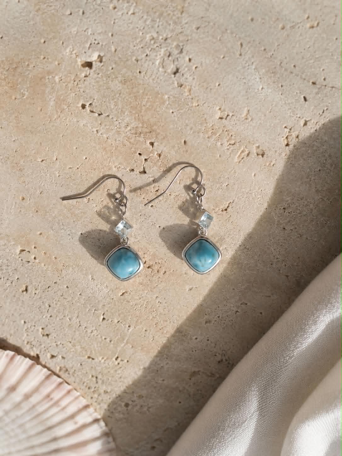 Naomi – Larimar & Blue Topaz Drop Earrings in Sterling Silver