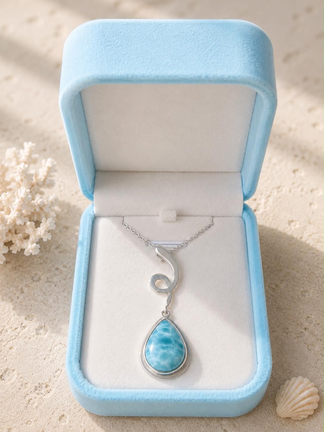 Ariana – Teardrop Larimar Pendant Necklace in Sterling Silver